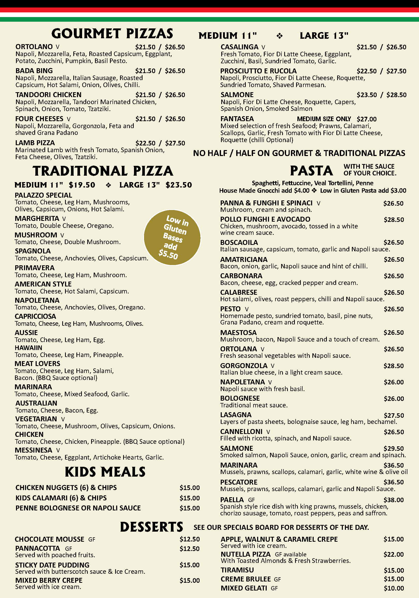 Dine-in Menu Back