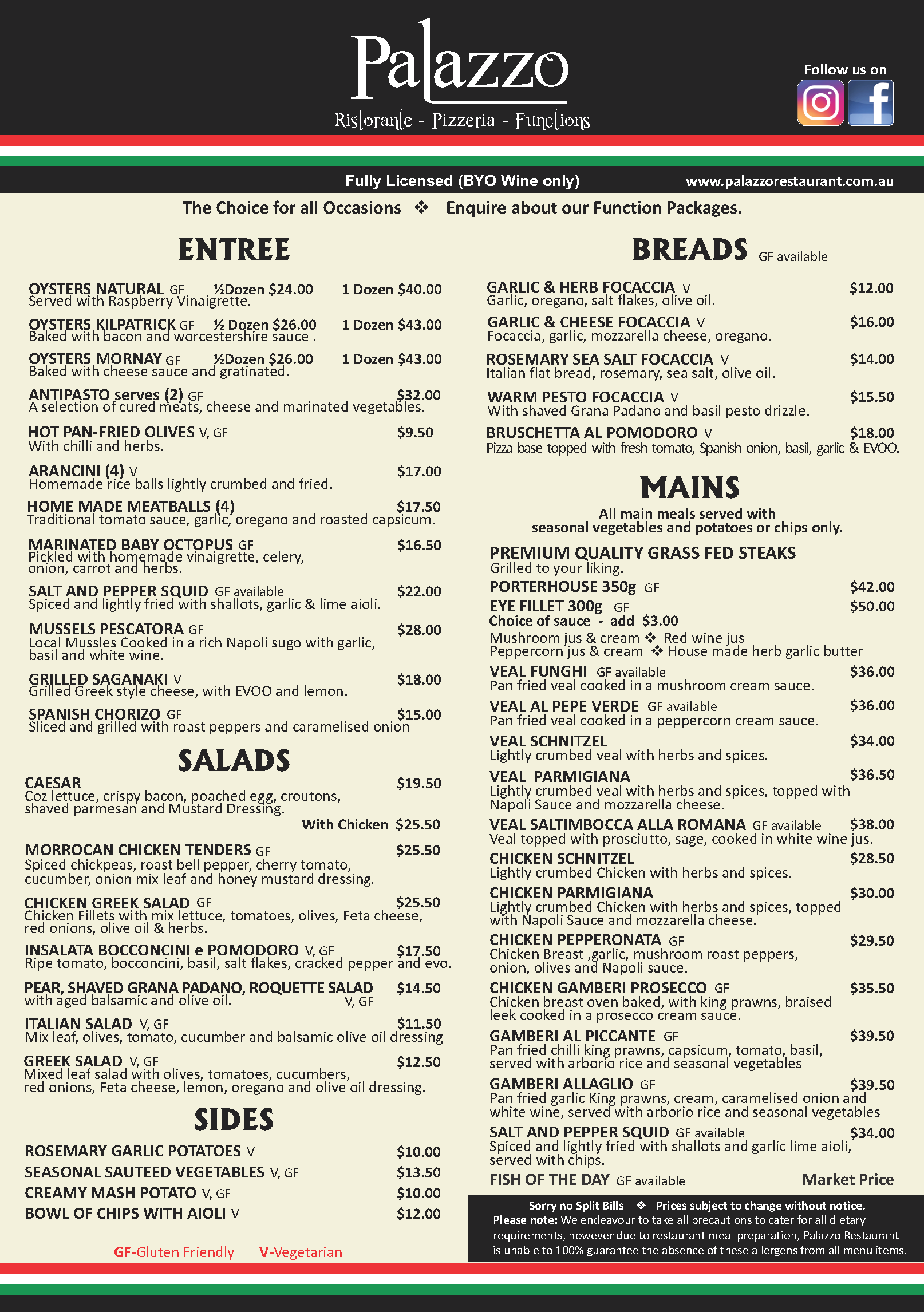 Dine-in Menu Front